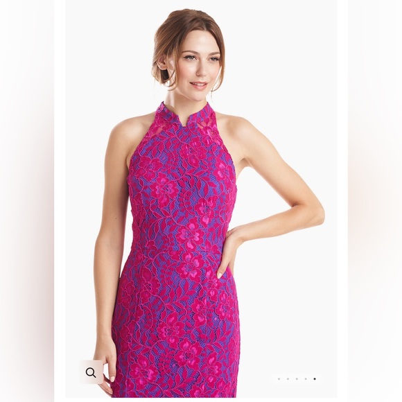 Embroidered Mesh Collared Neckline Sleeveless  Column MOLLY COLLAR GOWN - Picture 5 of 8